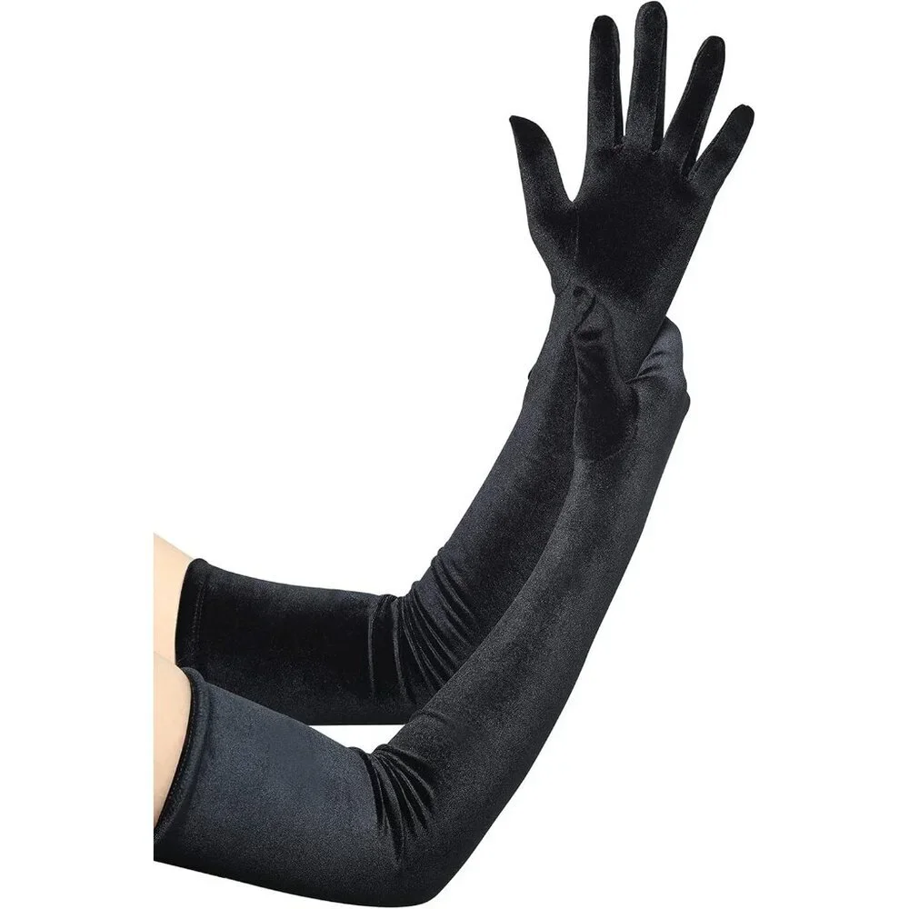 Women's Velvet Black Long Gloves Elbow Flapper Costume Party Tea Accessories